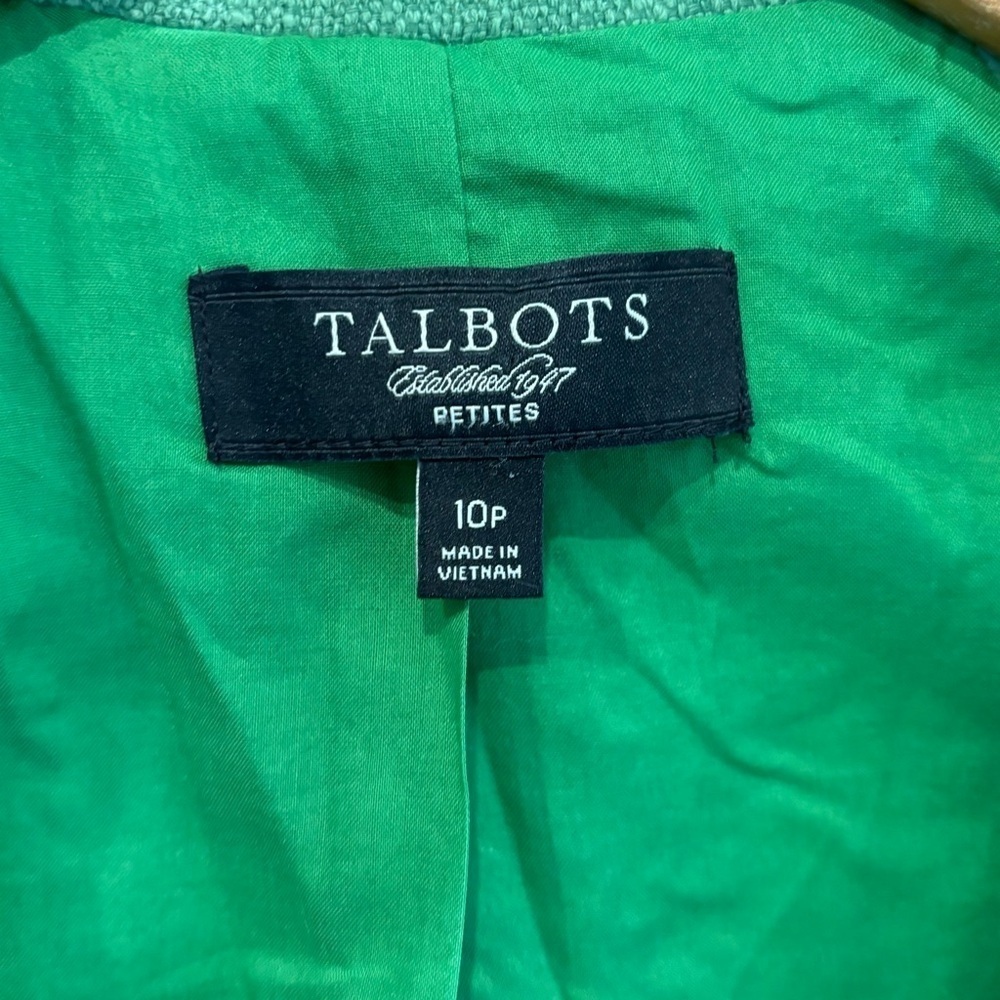 Talbots 10p Linen Blend Blazer Open Front Green 3… - image 4